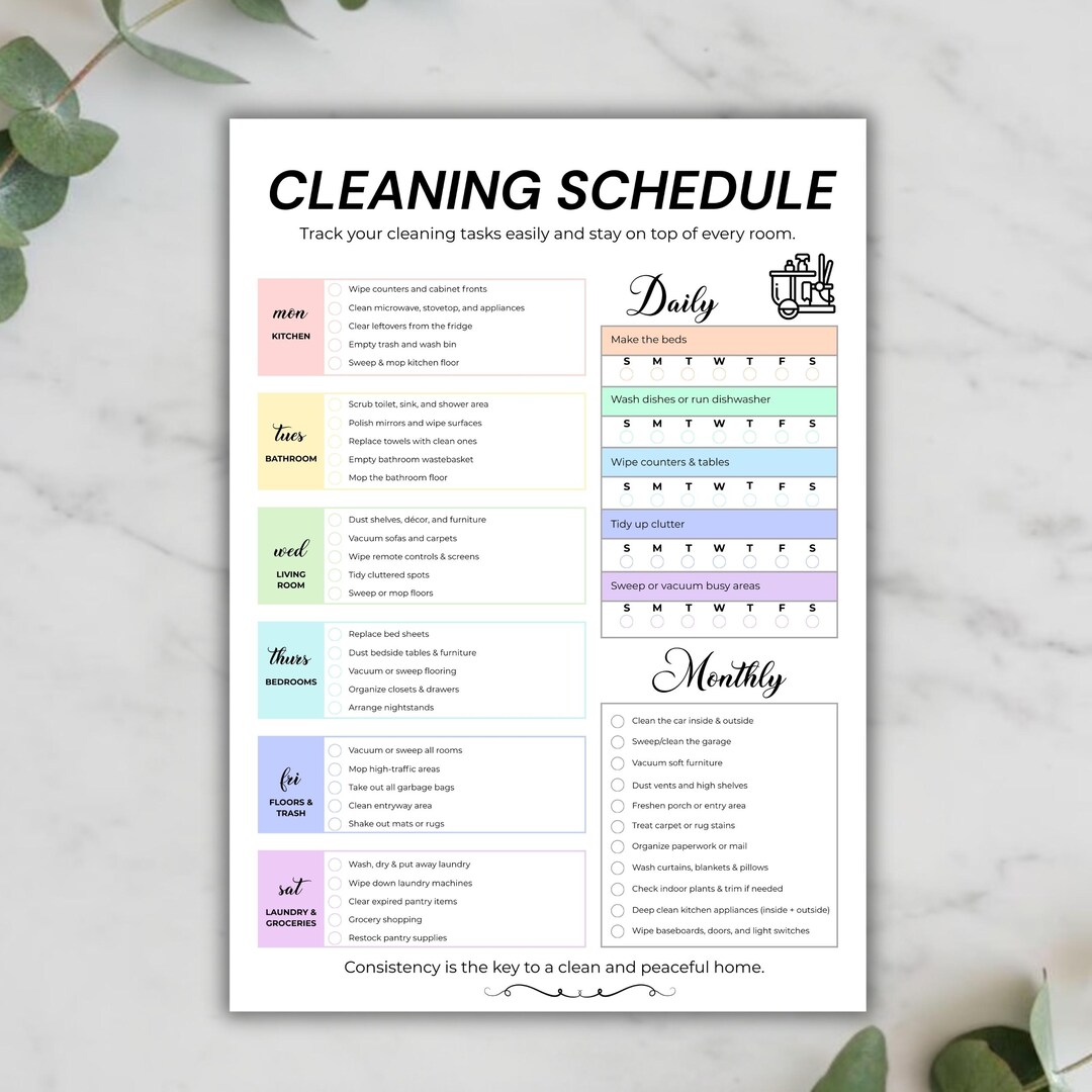 Editable Cleaning Schedule Checklist | Printable Daily, Weekly ...