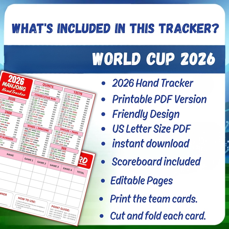 Mahjong PDF download with hand tracker and scorekeeping board