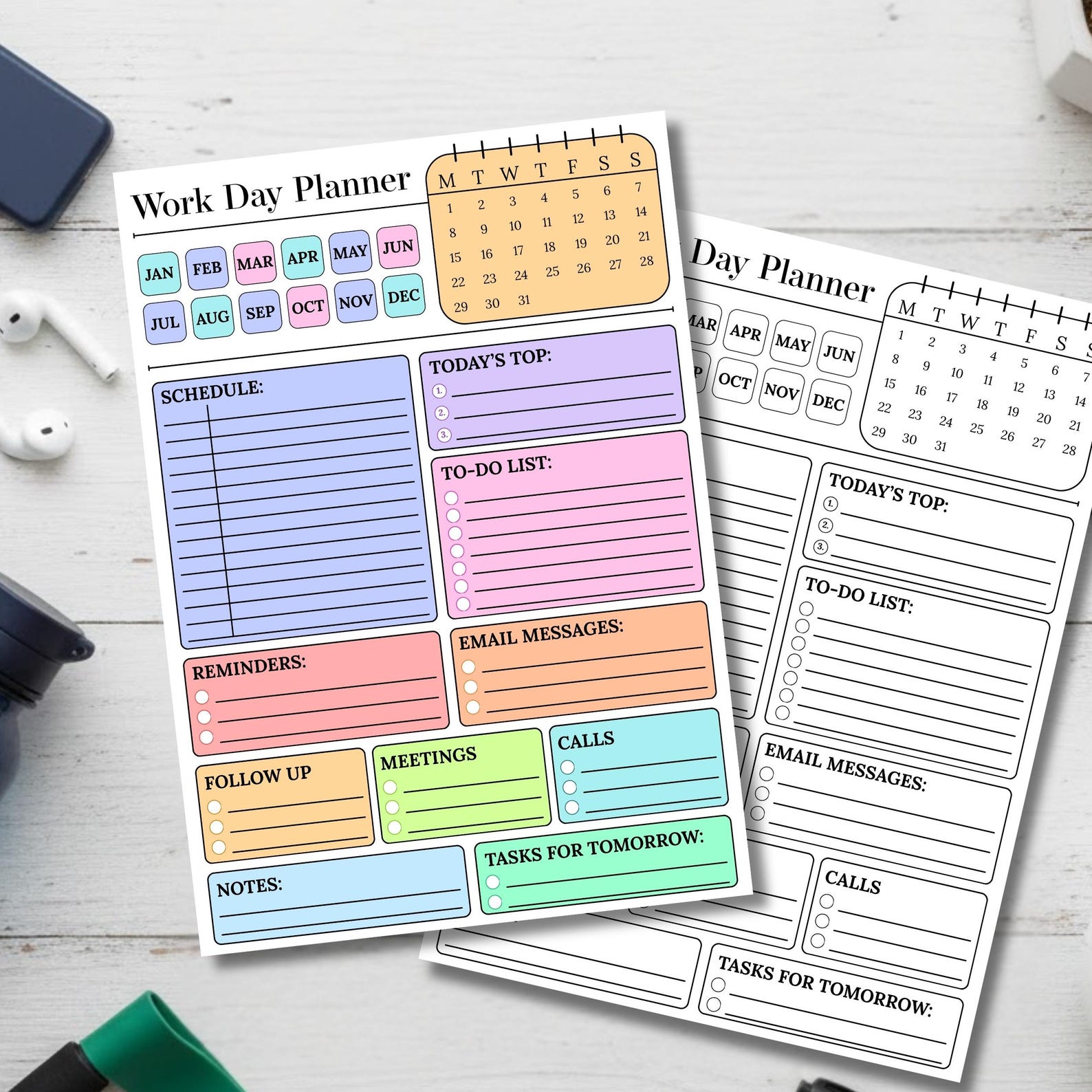 Editable Work Planner Printable, Daily Work Day Schedule Template ...