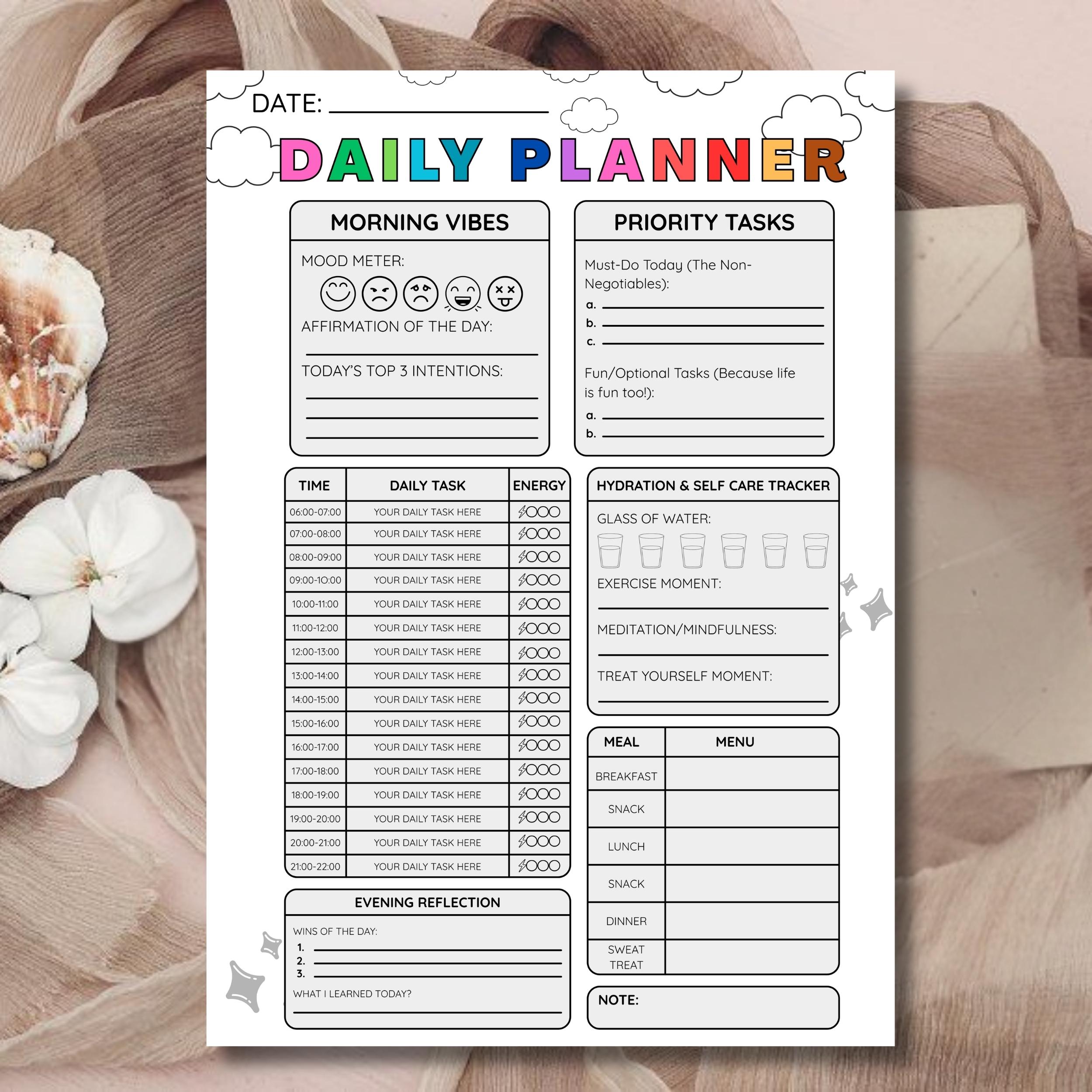 Editable Work Day Planner Canva Template, ADHD Daily Productivity ...