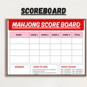 Mahjong scorecard and scoreboard PDF for game night players