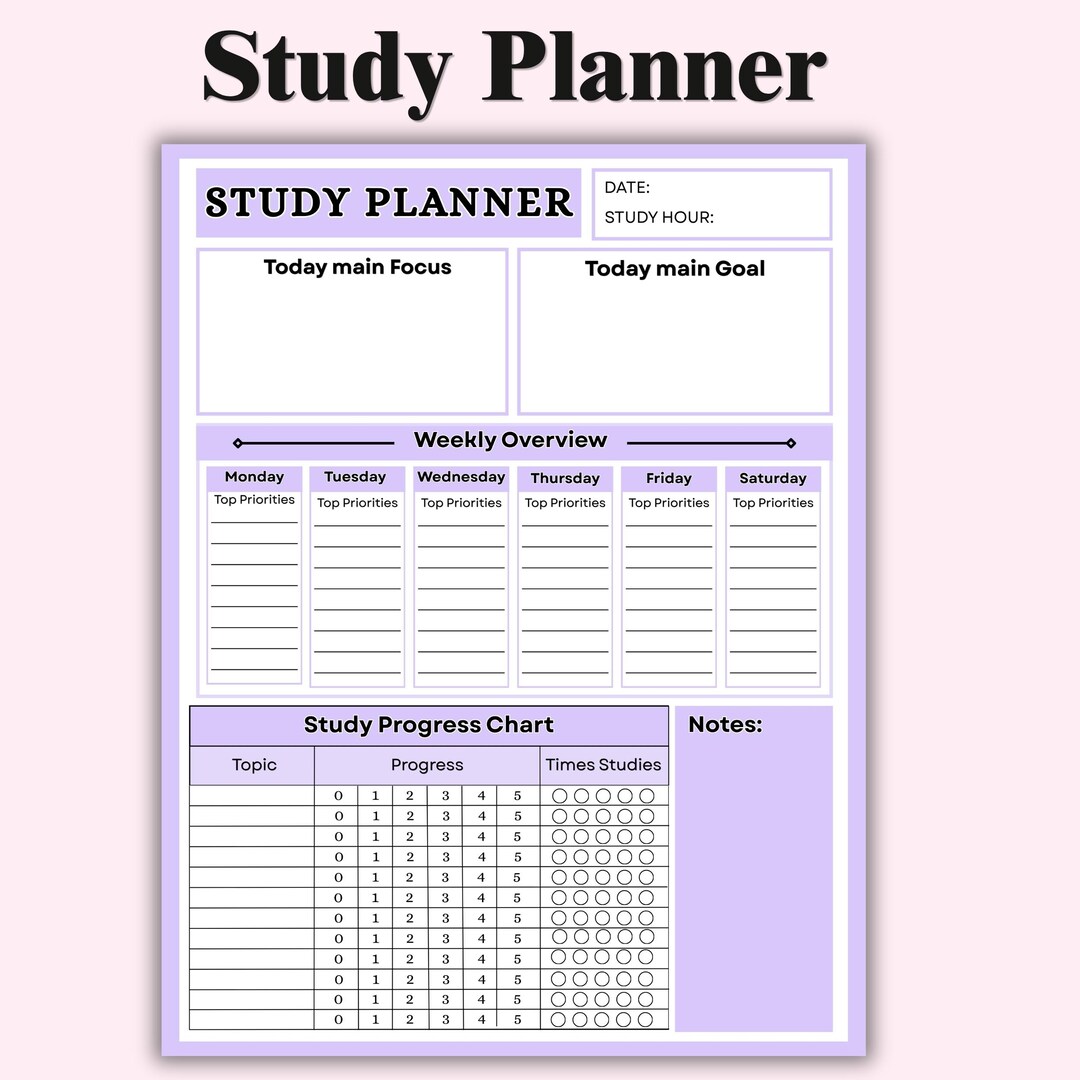 Editable Weekly Study Planner Template, Printable Undated Student ...