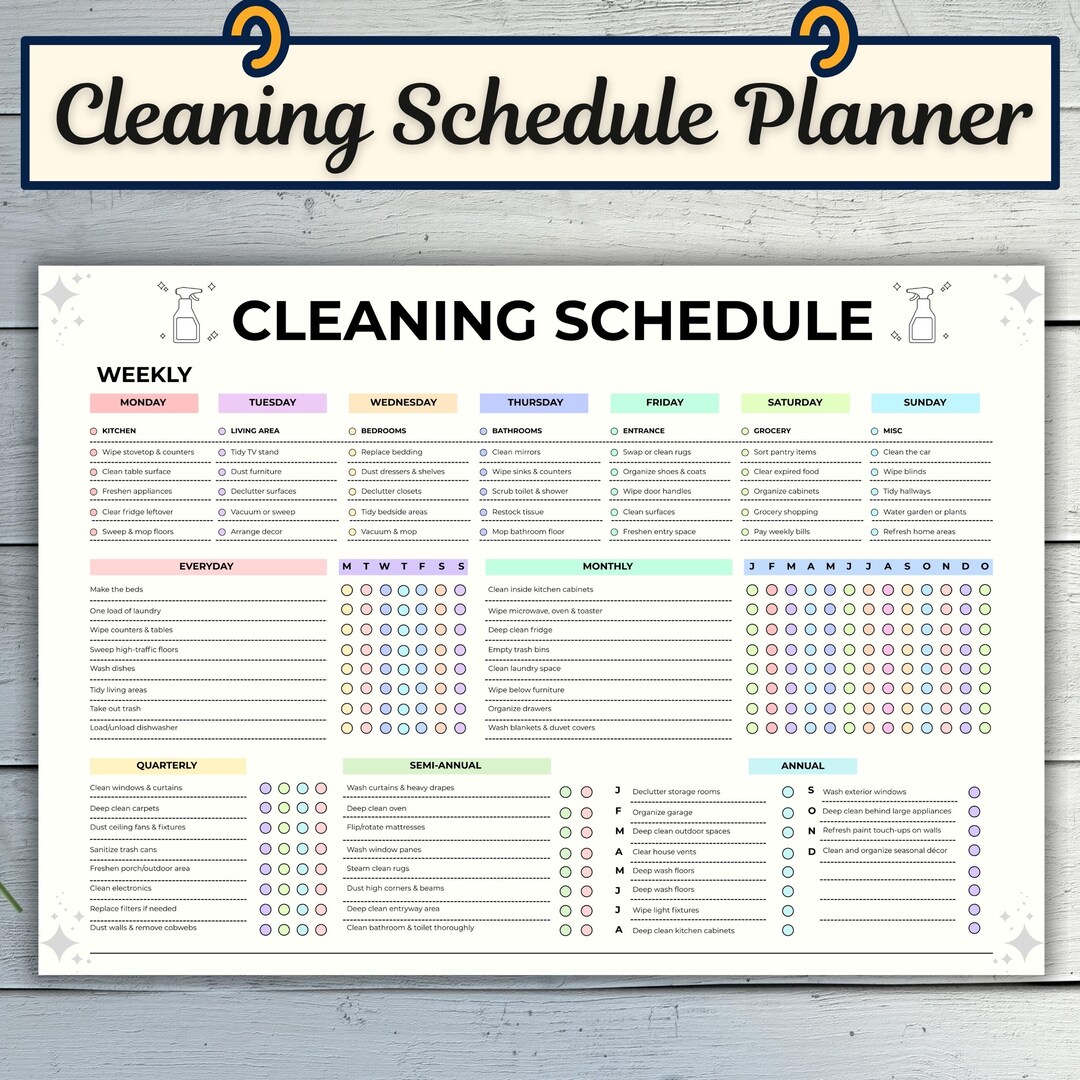 Editable Cleaning Schedule Canva Template, Daily Weekly Monthly Chore ...