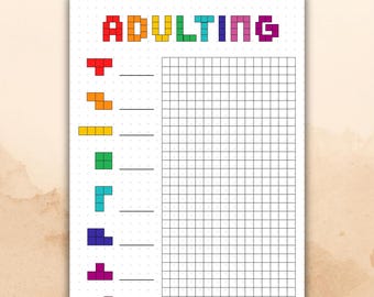 Adulting Tracker Printable, Tetris Habit & Chore Planner, Monthly Journal Page, A4 PDF Instant Download