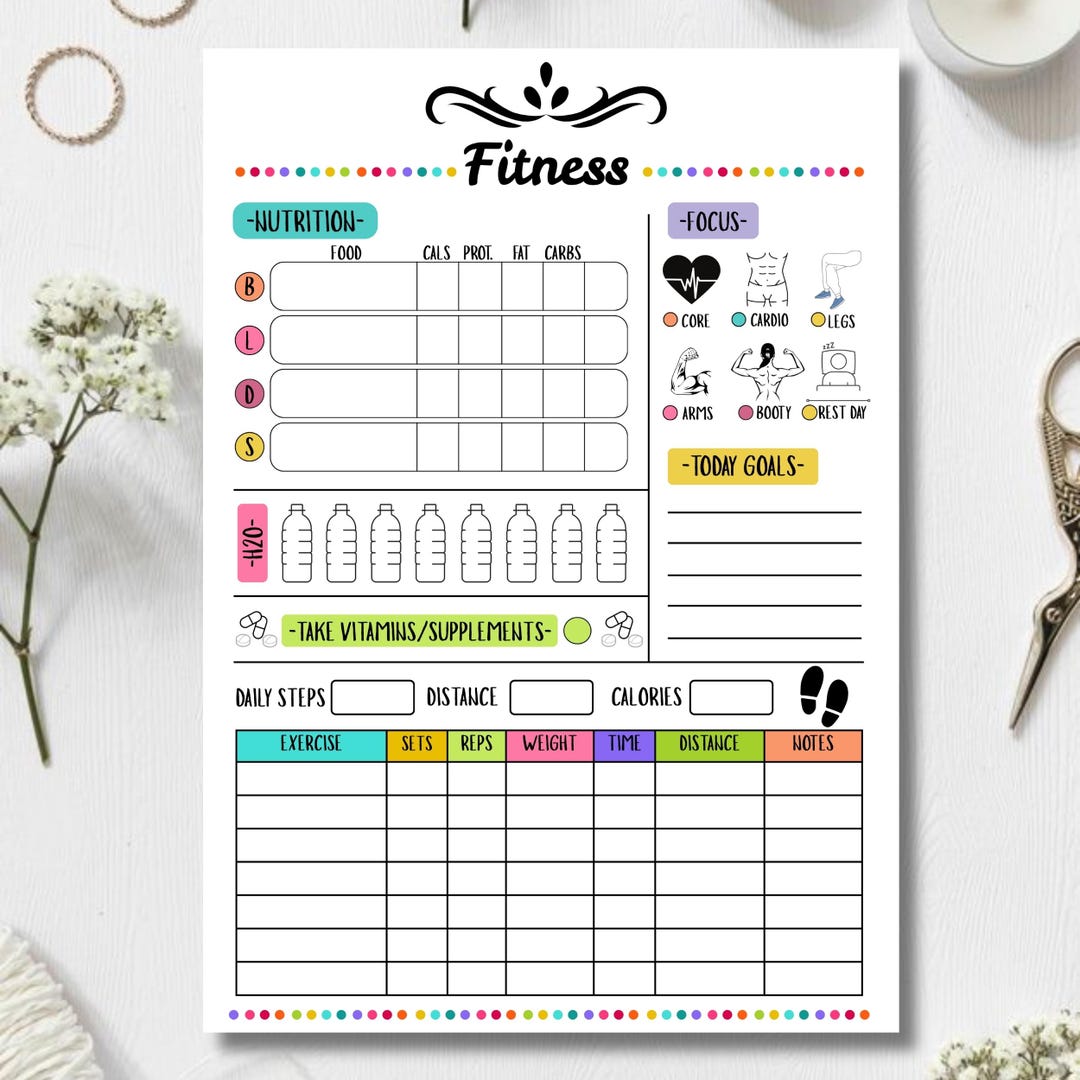 Printable Workout Tracker Planner Daily Exercise Log Fitness Journal ...