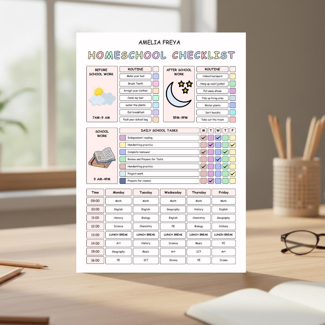 Editable Homeschool Checklist, Daily Schedule for Kids, Printable