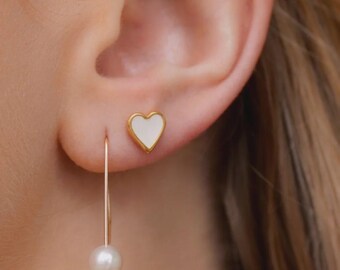 Gold Plated Enamel Heart Stud Earrings – Titanium Posts
