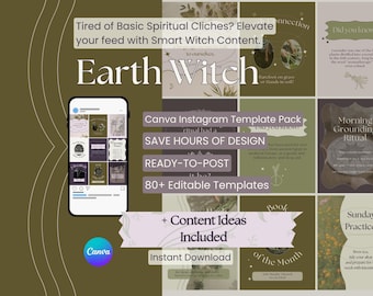 Earth Witch Instagram Canva Templates - Herbal Brand Social Media Kit (Digital Download)