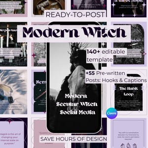 Modern Witch Instagram Templates, Secular Witch Social Media, Psychology and Shadow Work Canva, Secular Witchcraft, Mental Health Coach