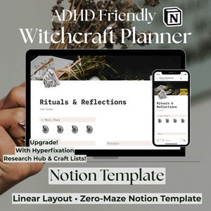 ADHD魔術概念テンプレート、神経発達障害魔術プランナー、デジタルグリモワール、シャドウワークジャーナル、ハーブ魔術ジャーナル