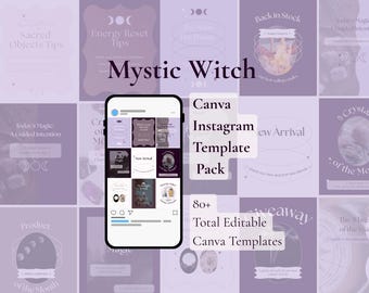 Mystic Witch Canva Instagram Canva  Templates for Spiritual Branding - Moon Phase, Shadow Work & Rituals - Editable Social Media Kit