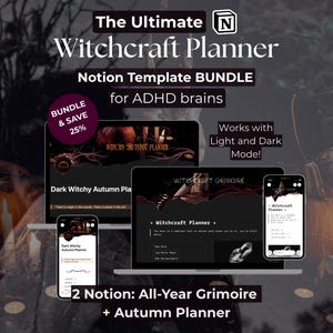 Witchy Notion Template Bundle | Sabbat & Shadow Work Grimoire | Dark Arts Digital Planner | Autumn Planner All Year Journal