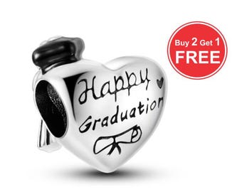 Charm Pandora Feliz Graduación, Plata de Ley S925, Charm Colgante para Pulsera, Charm Navideño, ENVÍO GRATIS