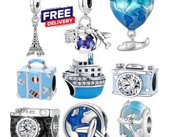 Colgante Pandora de plata de ley S925 - Colección Viajes - Colgante para pulsera - Regalo de joyería navideña - ENVÍO GRATIS