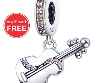 Charm Pandora de guitarra y violín, plata de ley S925, colgante para pulsera y collar, joyería navideña, envío gratuito.