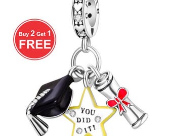 Charm de graduación Pandora, plata de ley S925, colgante para pulsera, collar, joyería navideña, ENVÍO GRATIS
