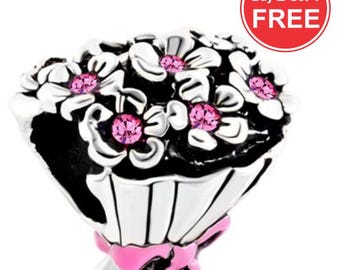 Pandora Emaille Blumencharme, S925 Sterlingsilber, Armband-Halsketten-hängender Charme, Weihnachtscharme Schmuck, KOSTENLOSE LIEFERUNG