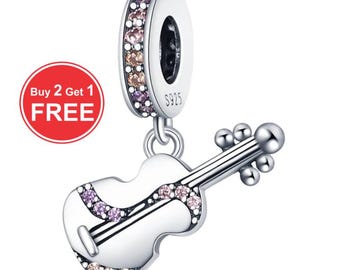 Charm de violín Pandora, plata de ley S925, colgante para pulsera, collar, joyería navideña, ENVÍO GRATIS