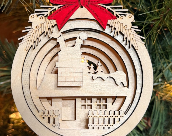 2026 Christmas House Ornament | 3D Layered Wood | Home for Christmas | Wooden Keepsake | Gift Boxed
