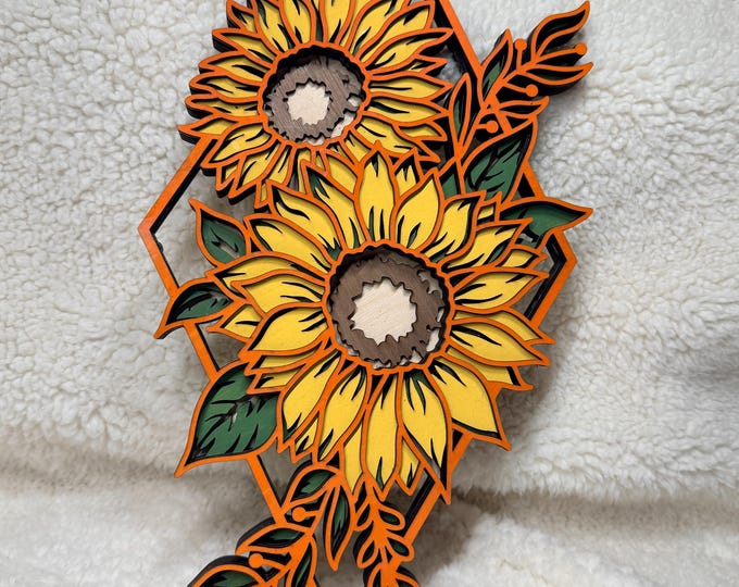 Laser cut hand painted sunflower