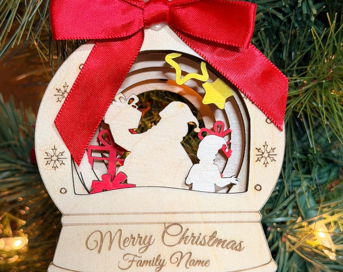 Personalized Family Christmas Ornament 2026 | Santa Snow Globe | Custom Family Name | Layered Wood Keepsake