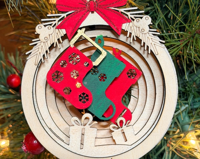 2026 Christmas Stocking Ornament | 3D Layered Wood | Hand Painted | Stocking | Gift Box Included