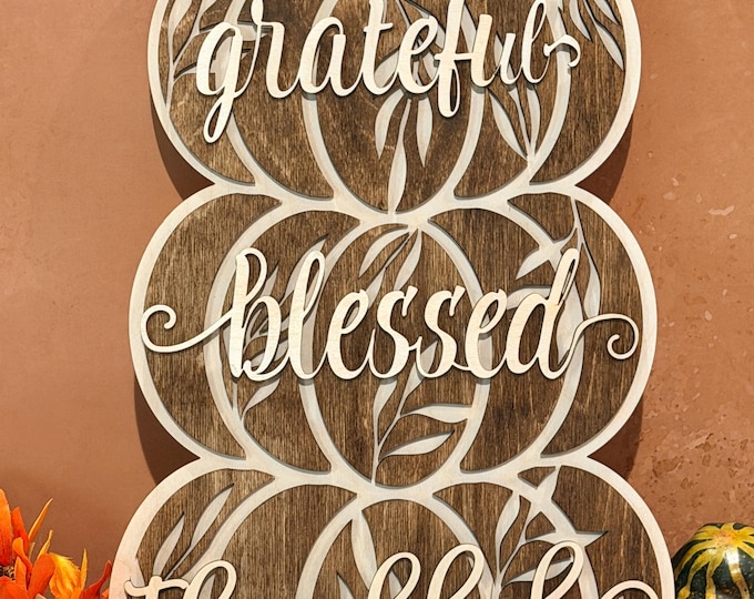 Layered Wood Pumpkin Sign | Thankful Grateful Blessed Fall Decor