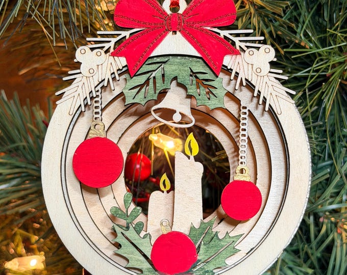 2026 Christmas Ornament | Hand Painted 3D Layered Wood | Candle | Wooden Christmas Keepsake | Gift Box