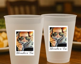 Custom First Birthday Frosted Cups, Personalized Party Drinkware