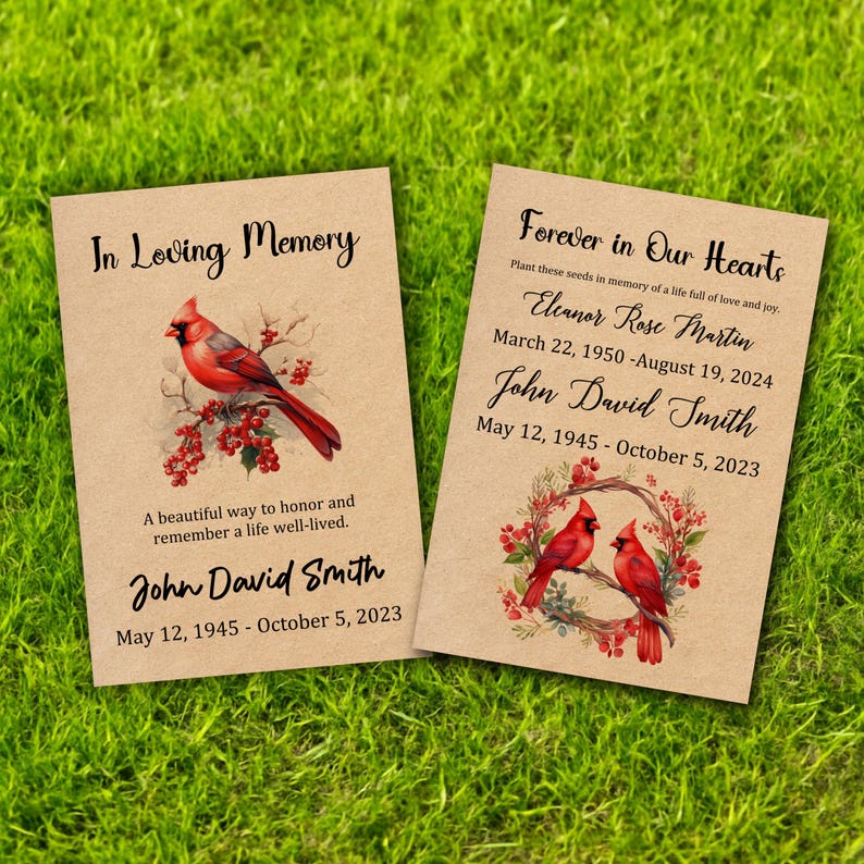 Custom Cardinal Memorial Seed Packets, Celebration of Life Favors - Etsy