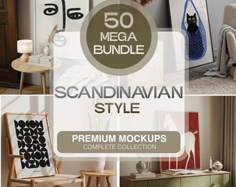 スカンジナビア風のモックアップ50個パック、北欧風のモダンなテンプレート、スカンジナビア風のプリントやポスター用のPSDファイルのバンドル