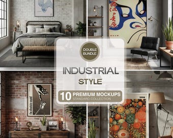 10 個のインダストリアル スタイルのモックアップ、アメリカン タッチのモダンなテンプレート、インダストリアル スタイルのプリントやポスター用の PSD ファイル パック