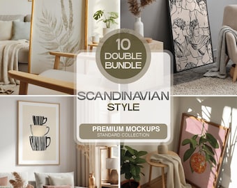 スカンジナビア風のモックアップ10個パック、北欧風のモダンなテンプレート、スカンジナビア風のプリントやポスター用のPSDファイルのバンドル