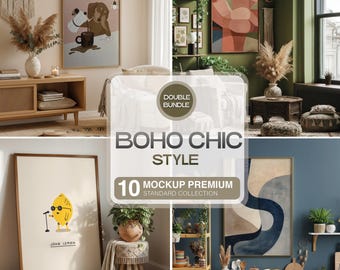 ボヘミアン シックなモックアップ 10 個パック、ヴィンテージ タッチのモダンなテンプレート、ボヘミアン シックなプリントやポスター用の PSD ファイルのコレクション