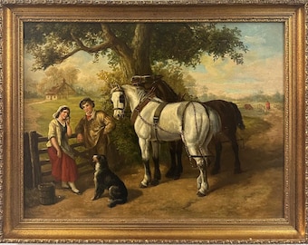 Edward Benjamin Herberte: A Chat At The Fence , Oil On Canvas , Signed 1882