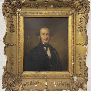 Escola Inglesa do século XIX: Retrato de um cavalheiro, óleo sobre tela, emoldurado.