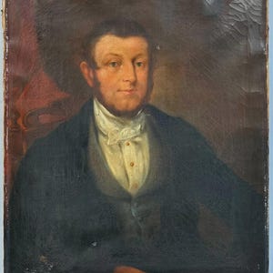 Escola inglesa, século XIX: Retrato de um cavalheiro, óleo sobre tela sem moldura.