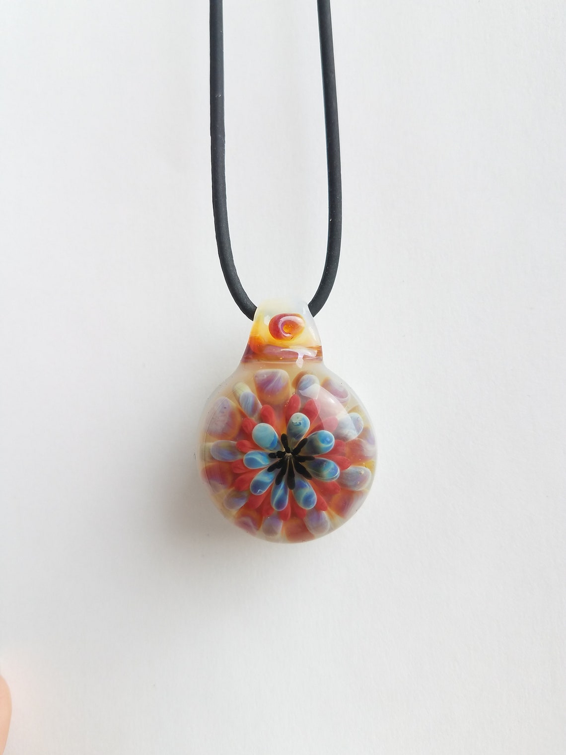 Flower Pendant Glass Flower Necklace Floral Jewelry Etsy