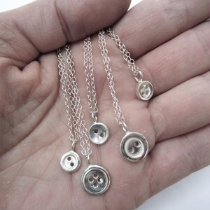 Handmade silver button necklace, small 4 hole button. image 6