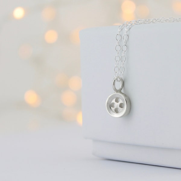 Handmade silver button necklace, small 4 hole button.