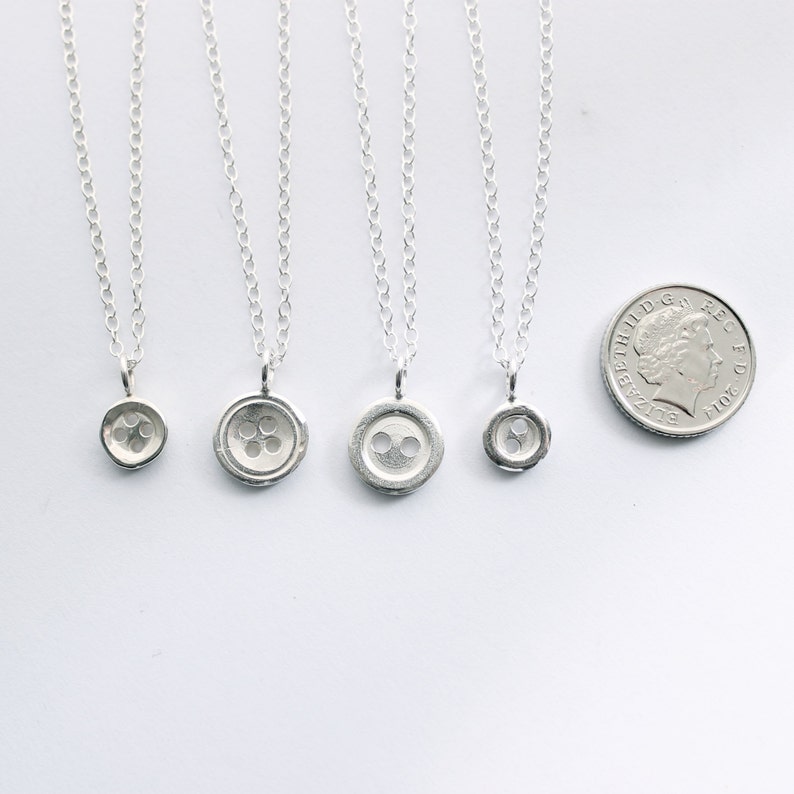Handmade silver button necklace, small 4 hole button. image 7
