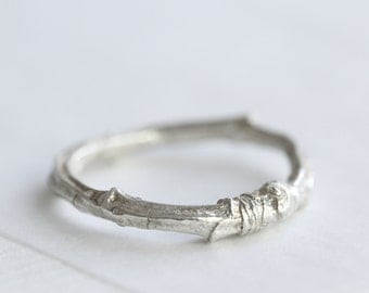 Silver twig ring, twig wedding ring, cherry tree ring, nature ring, nature jewellery, woodland jewellery