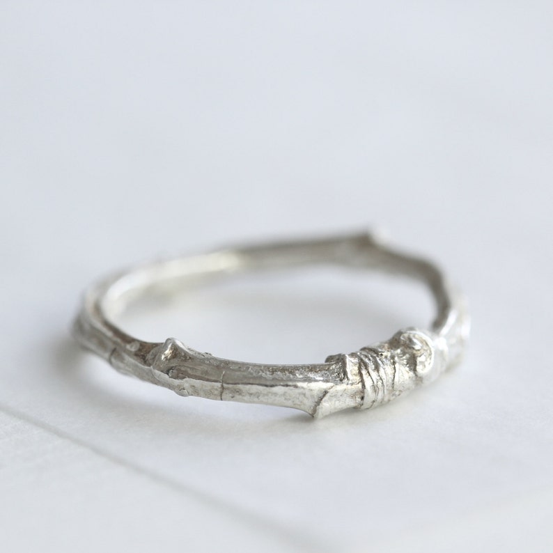 Silver twig ring twig wedding ring cherry tree ring nature image 0