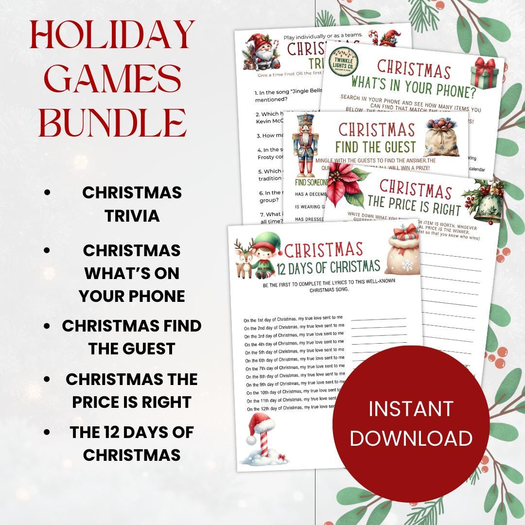 Christmas Game Bundle- 5 Holiday Games - Digital Download - Etsy UK