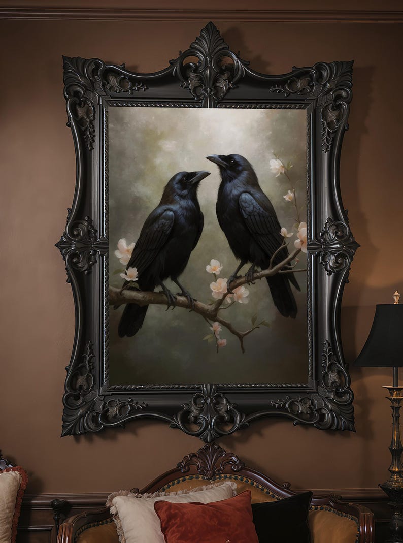 Crow Frame Two Crows Floral Print: Gothic Nature Art (digital Download) - Etsy