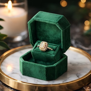手作りのカスタム高級記念品ベルベットリングボックス - パーソナライズされたユニークな婚約指輪ボックス - 結婚指輪ボックス - プロポーズジュエリーボックス - ギフト
