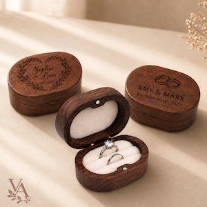 Personalized Engraved Wooden Engagement Ring Box - Proposal Ring Holder Keepsake - Custom Wedding Ring Box With Name and Date - Couples Gift