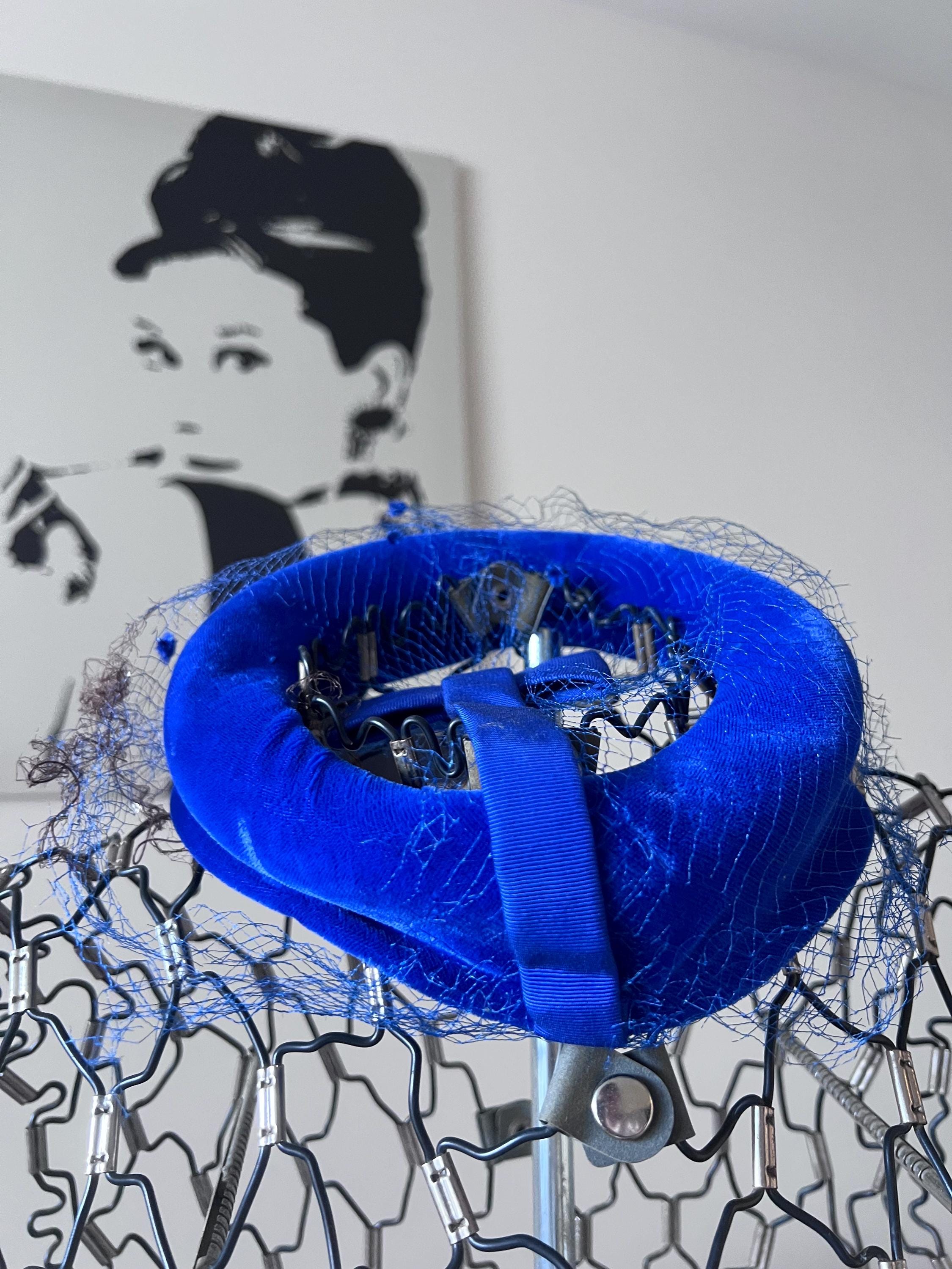 Vintage 50s 60s Blue Velvet Fascinator Half Hat Whimsy  display picture 1