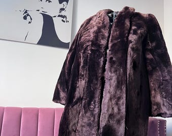 Vintage Laskin Mouton Lamb Fur Coat Brown Dyed Genuine Shearling Women’s Coat