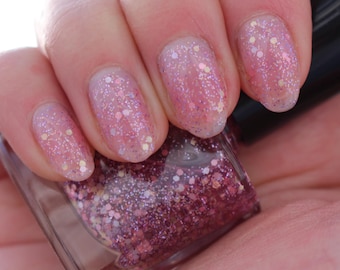 Flower Pedals Nail Polish / Tinted Pink Polish with Pastel Glitter